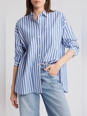 Madewell Signature Oversize Button-Up Shirt Blue White Stripe